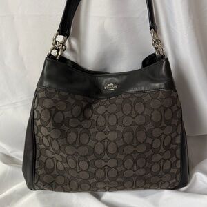 Coach Signature Jacquard Zip Tote Black Leather F57612